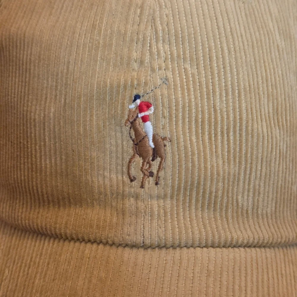 Ralph Lauren Corduroy Polo Player Cap in Tan with Red Accent - Picture 6 of 8
